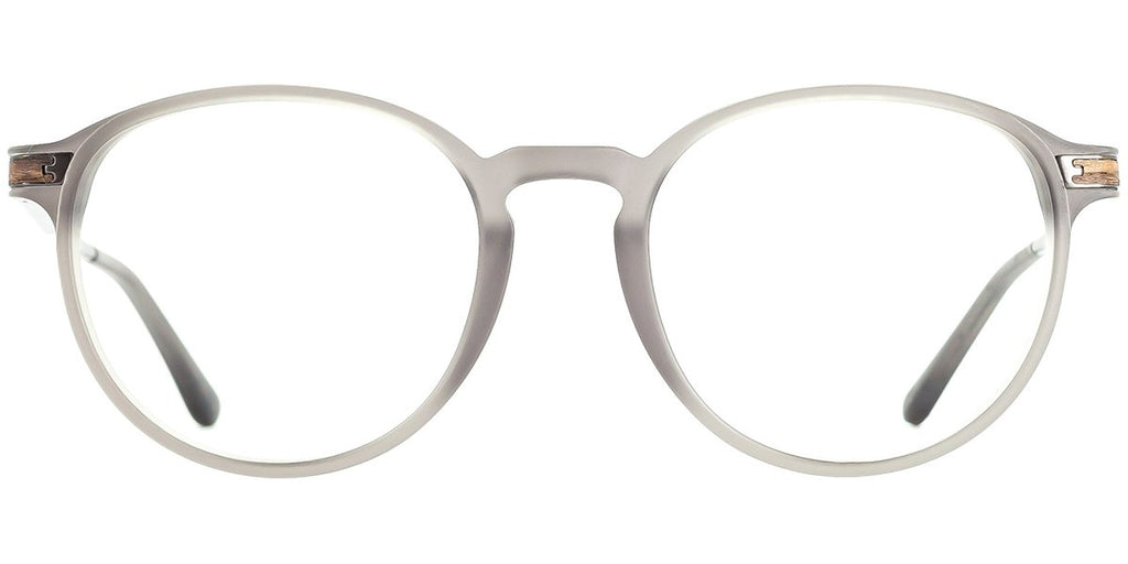 Dámské dioptrické brýle v šedé barvě od značky Einstoffen. Trendy kulatý tvar s dřevěným prvkem na stranici. Vyzkoušejte si je v oční optice Ocuway v Brně