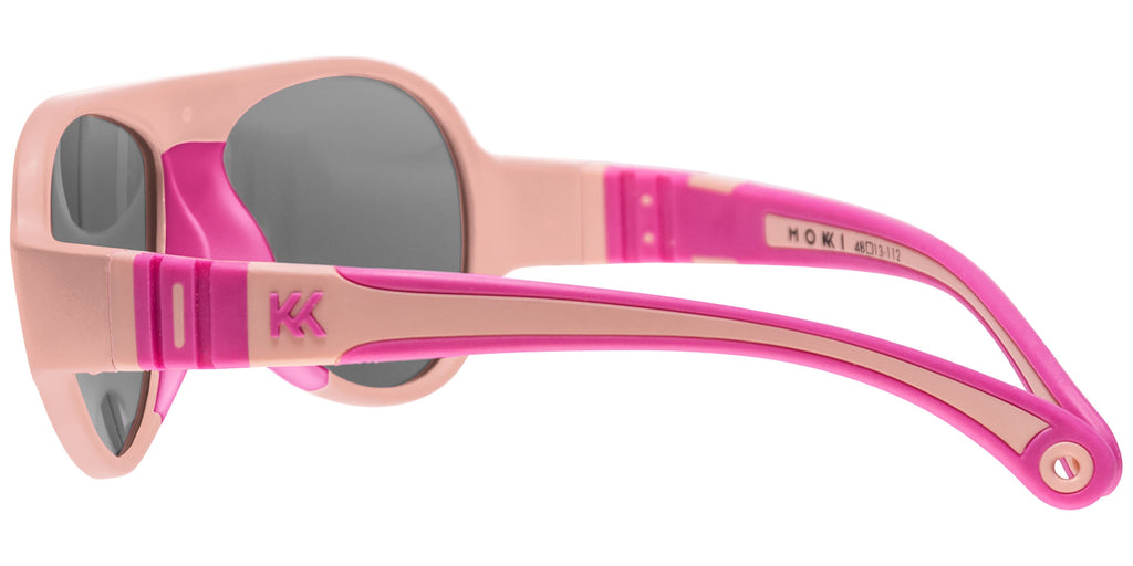 Růžové sluneční brýle pro děti s polarizací a zrcadlovým filtrem.