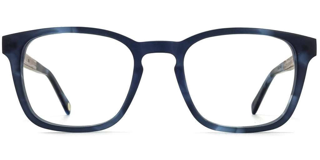 Modré brýle s dřevěnou stranicí v oční optice Ocuway v Brně.